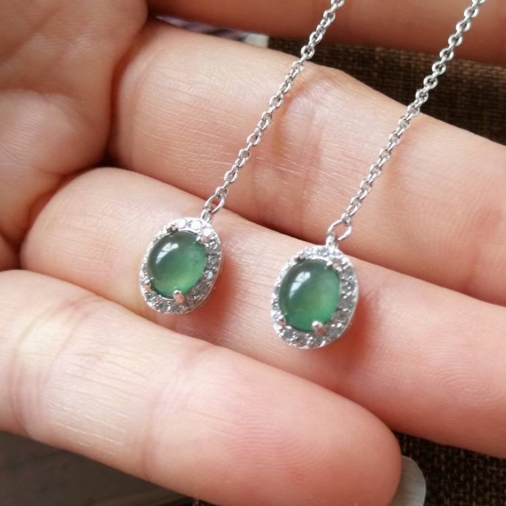 Green Jadeite Earring/Thread - image 2